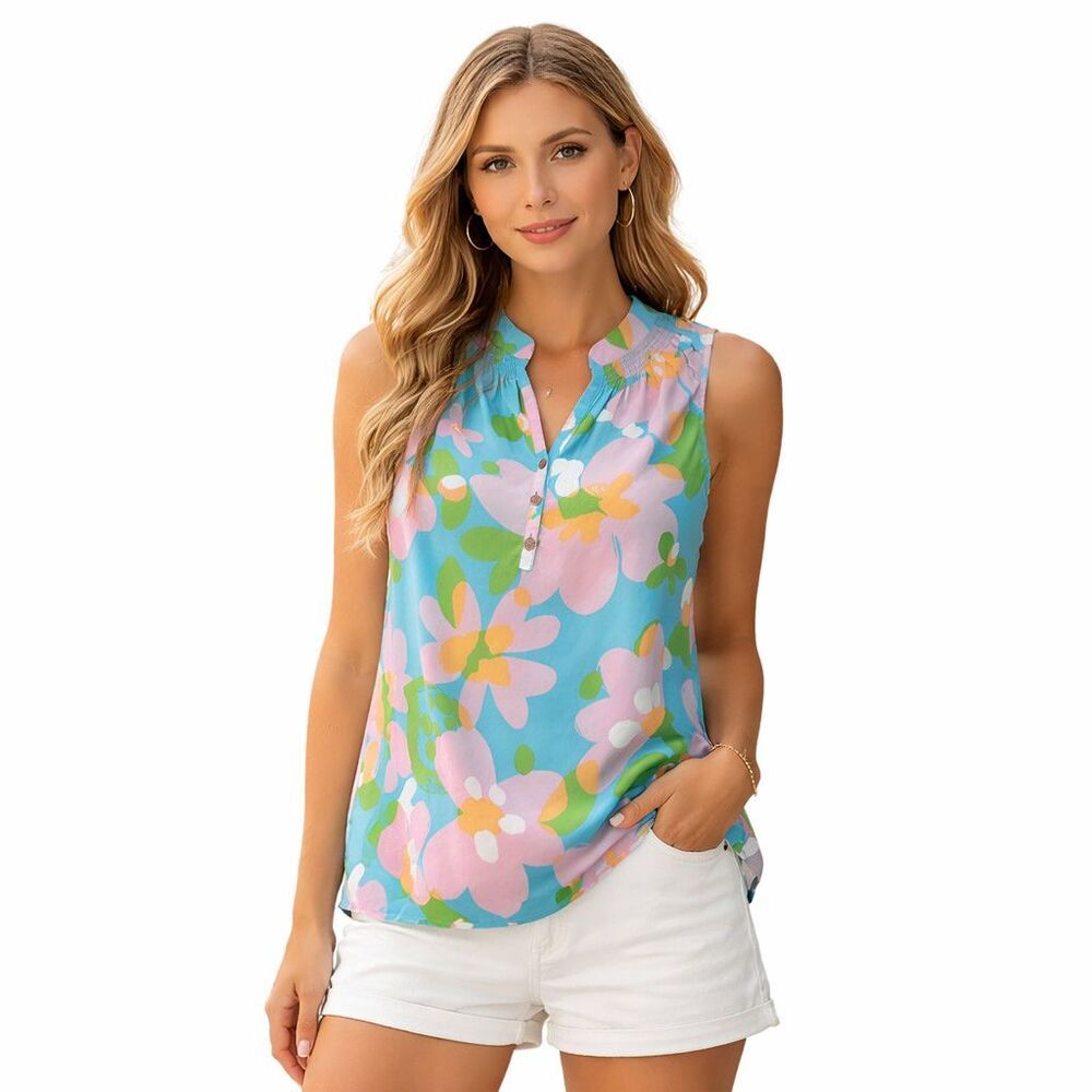 Lilly Pulitzer Blouse Womens XS Multicolor Floral V Neck Sleeveless Top